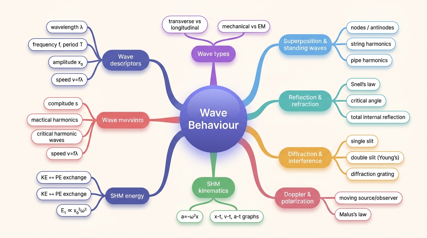 Mind map of Wave Behaviour centred on Wave Behaviour.